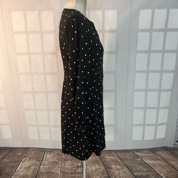 Loft Black White Polka Dot Long Sleeve Mini Button Down Shirt Dress Size 2 - Picture 4 of 9